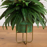31” Artificial Boston Fern in Patina Metal Planter with Stand-Plant in Planter-Parc Decor