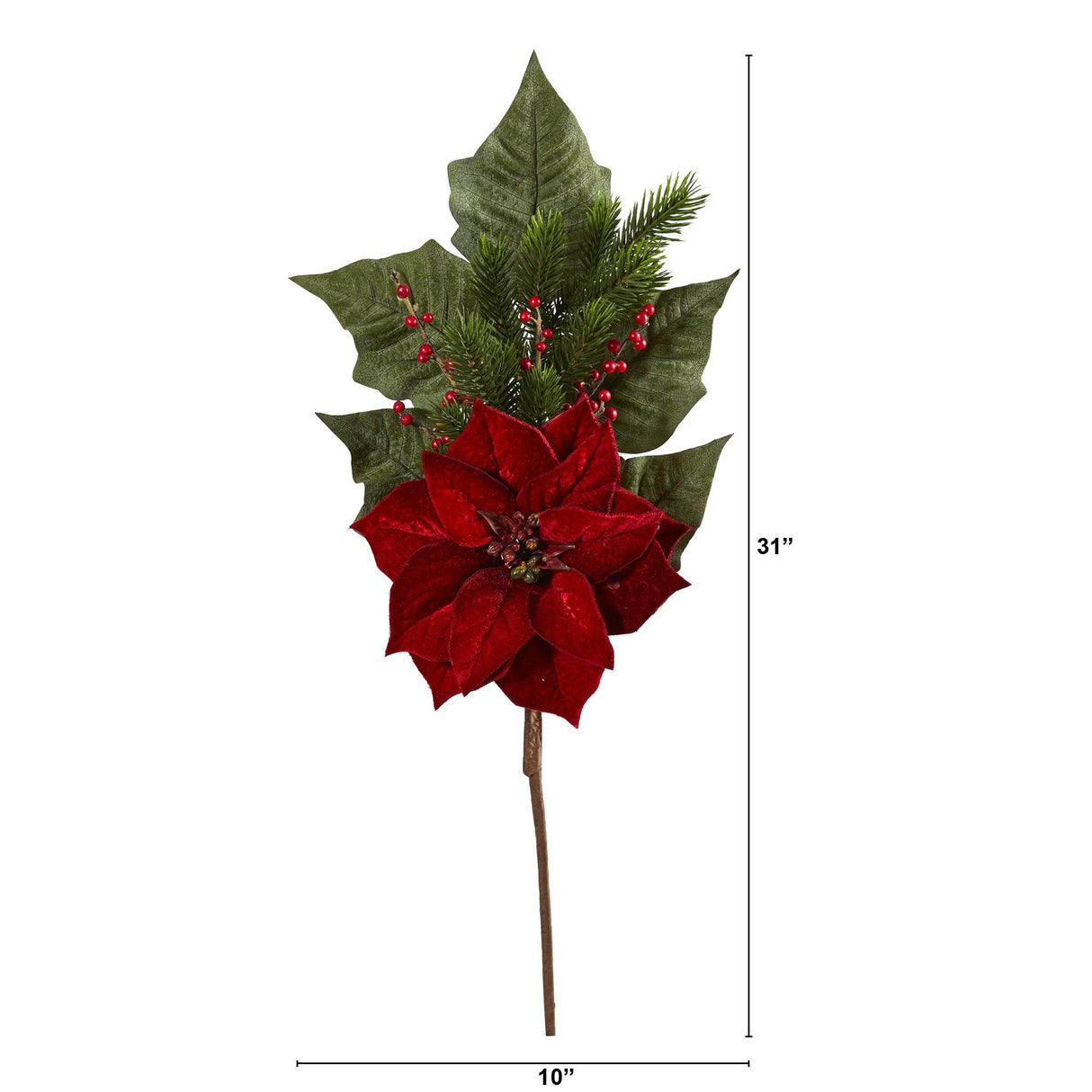 31” Poinsettia, Berries and Pine Artificial Flower Bundle (Set of 3)-Stem-Parc Decor
