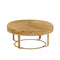 31.5" Modern round coffee table Wooden carving pattern coffee table with metal legs for living room reception room office Golden-Parc Decor