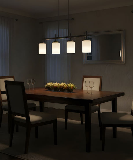 31"W 4-Light Kitchen Island Light Fixture Brushed Nickel Finish Frosted Glass Shade