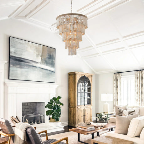 32 Inch Nelly 9-Light Bohemia Wood Beaded Chandelier-Parc Decor