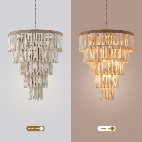 32 Inch Nelly 9-Light Bohemia Wood Beaded Chandelier-Parc Decor