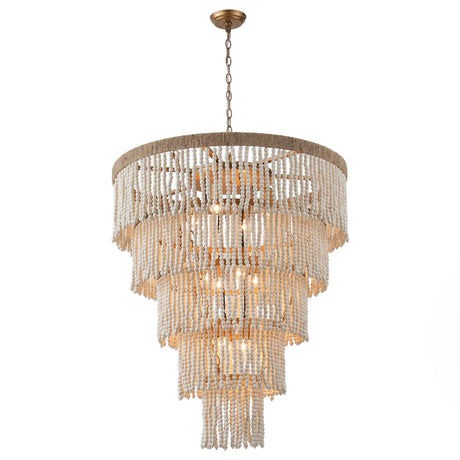 32 Inch Nelly 9-Light Bohemia Wood Beaded Chandelier-Parc Decor