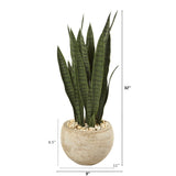 32” Sansevieria Artificial Plant in Sand Colored Planter-Parc Decor