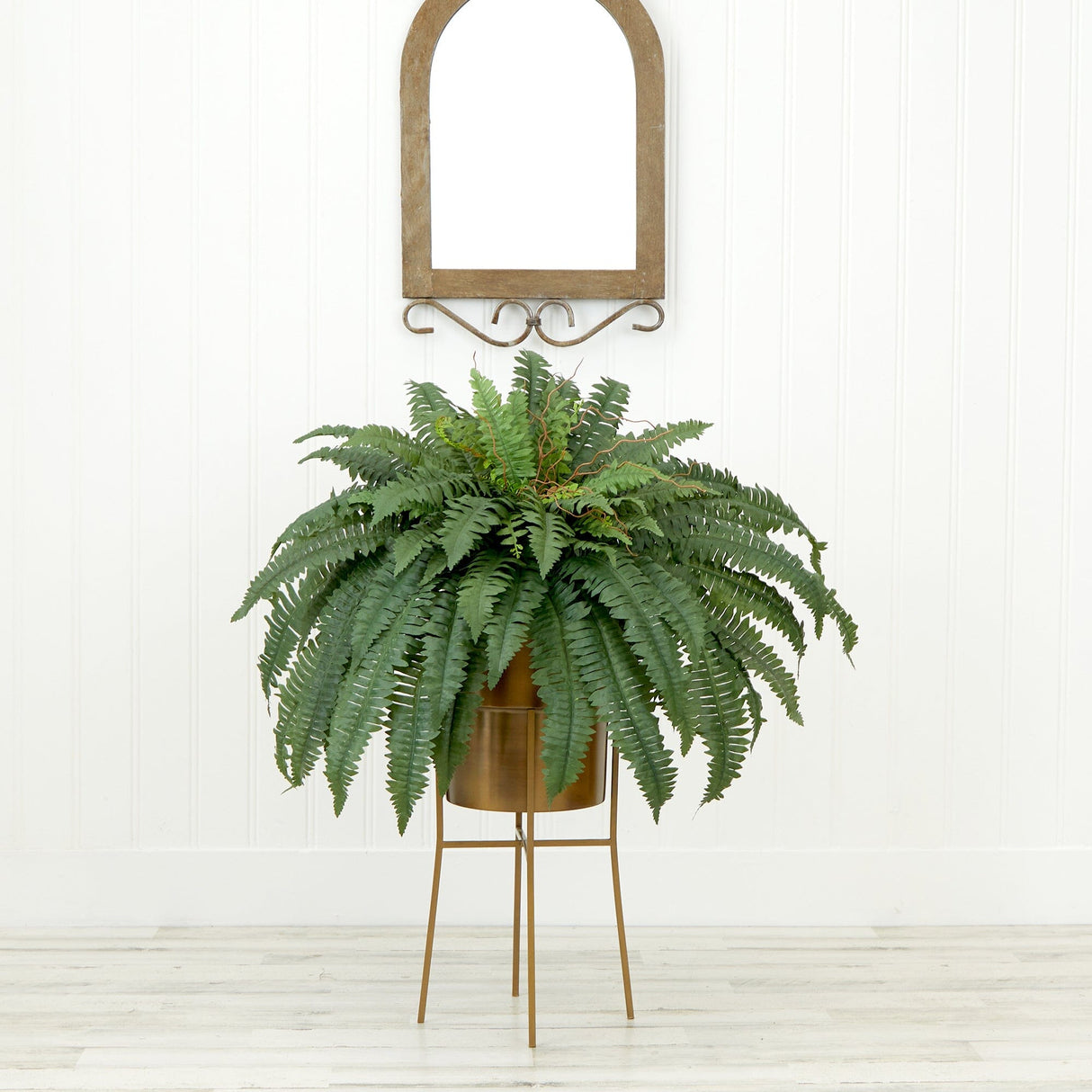 32” Artificial Boston Fern Plant with Metal Planter with Stand DIY KIT-Plant in Planter-Parc Decor