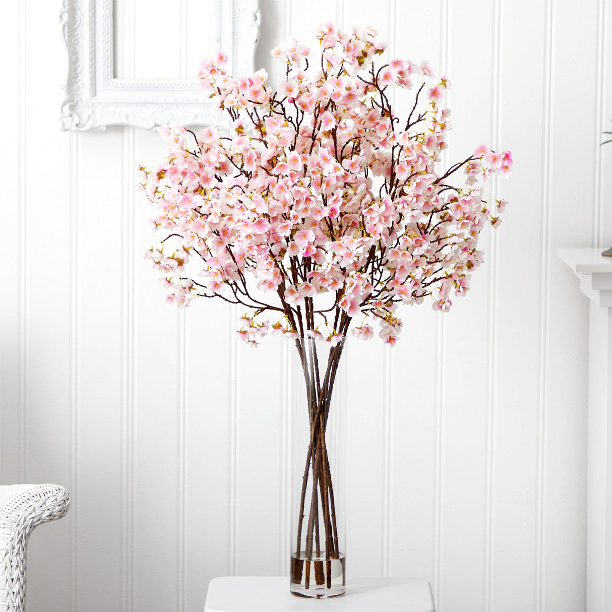 32” Artificial Cherry Blossom Arrangement with Glass Cylinder Vase-Arrangement-Parc Decor