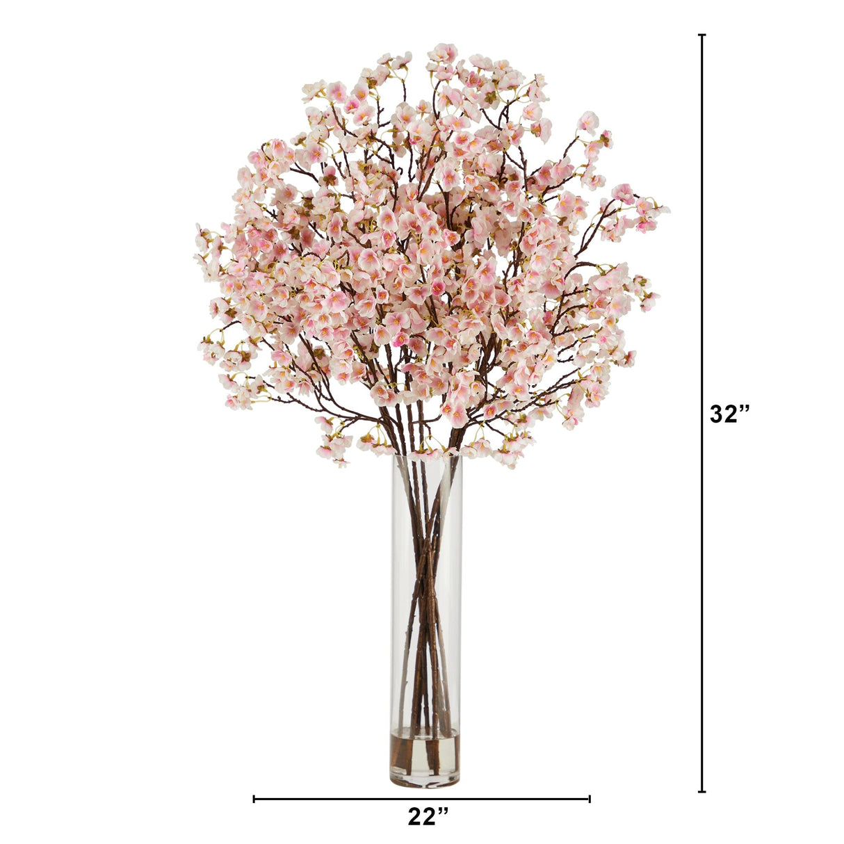 32” Artificial Cherry Blossom Arrangement with Glass Cylinder Vase-Arrangement-Parc Decor