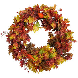 32” Autumn Oak Leaf, Berries and Pumpkin Artificial Autumn Wreath-Wreath-Parc Decor