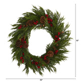 32'' Cypress with Berries and Pine Cones Artificial Wreath-Wreath-Parc Decor