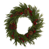 32'' Cypress with Berries and Pine Cones Artificial Wreath-Wreath-Parc Decor