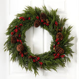 32'' Cypress with Berries and Pine Cones Artificial Wreath-Wreath-Parc Decor