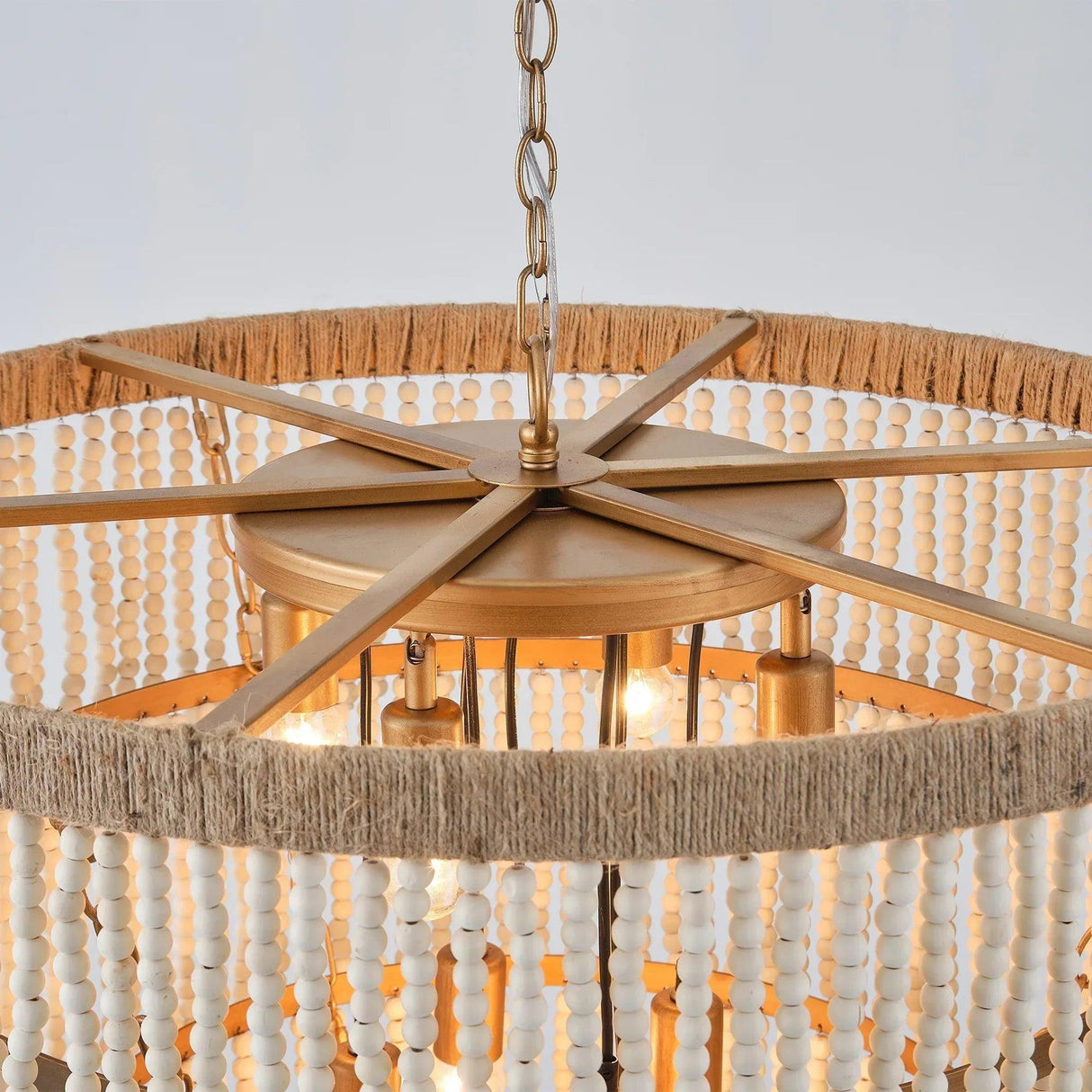 32 Inch Nelly 9-Light Bohemia Wood Beaded Chandelier