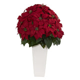 32” Poinsettia Artificial Plant in White Planter-Plant in Planter-Parc Decor