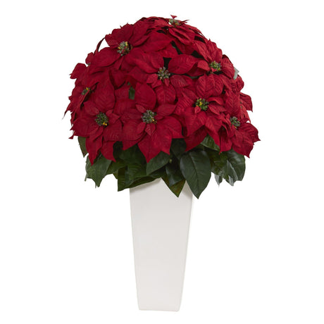 32” Poinsettia Artificial Plant in White Planter-Plant in Planter-Parc Decor