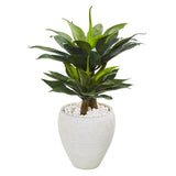 33” Double Agave Succulent Artificial Plant in White Planter-Parc Decor