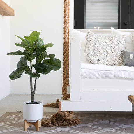 33” Artificial Fiddle Fig with Stand Planter-Plant in Planter-Parc Decor