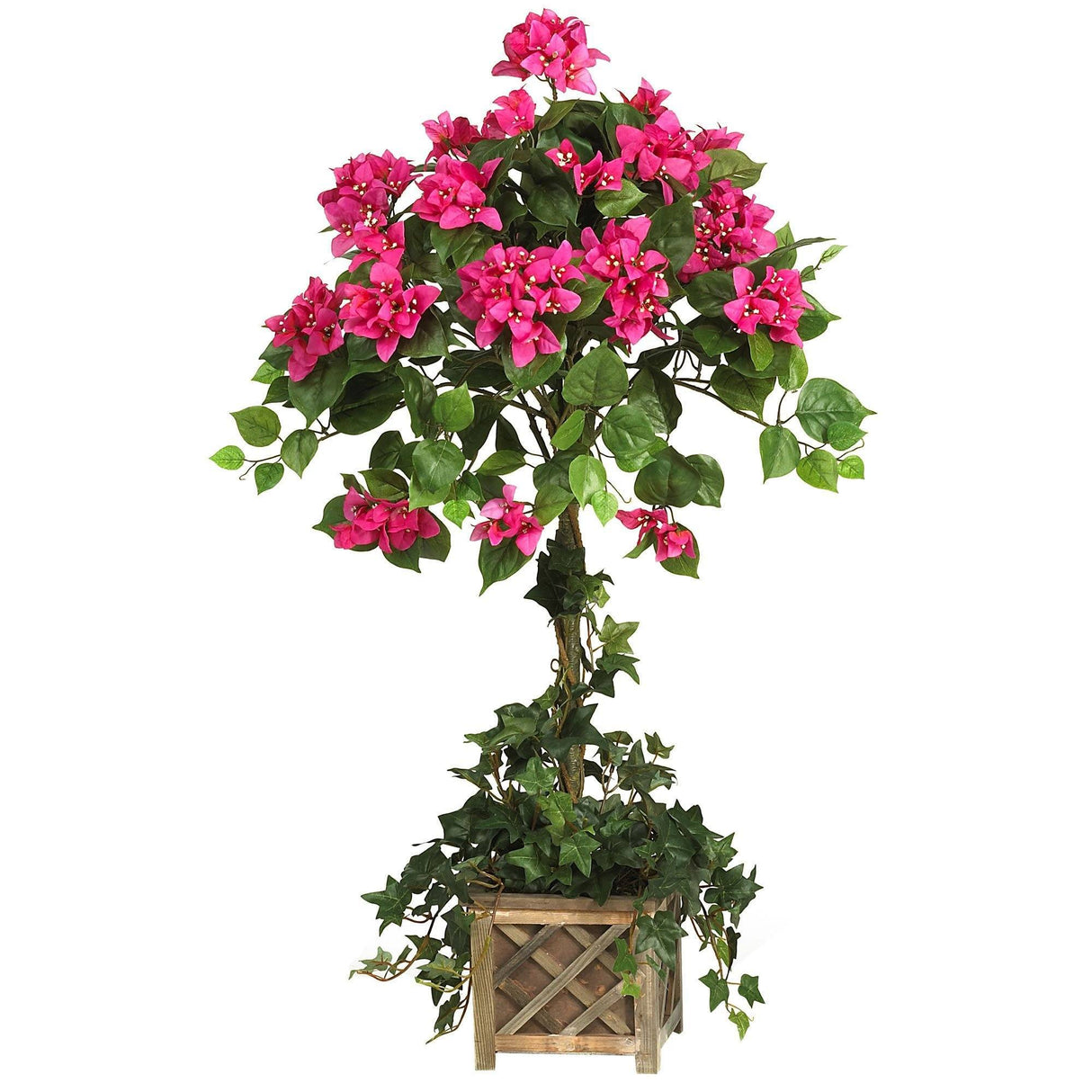 34" Bougainvillea Topiary w/Wood Box-Parc Decor