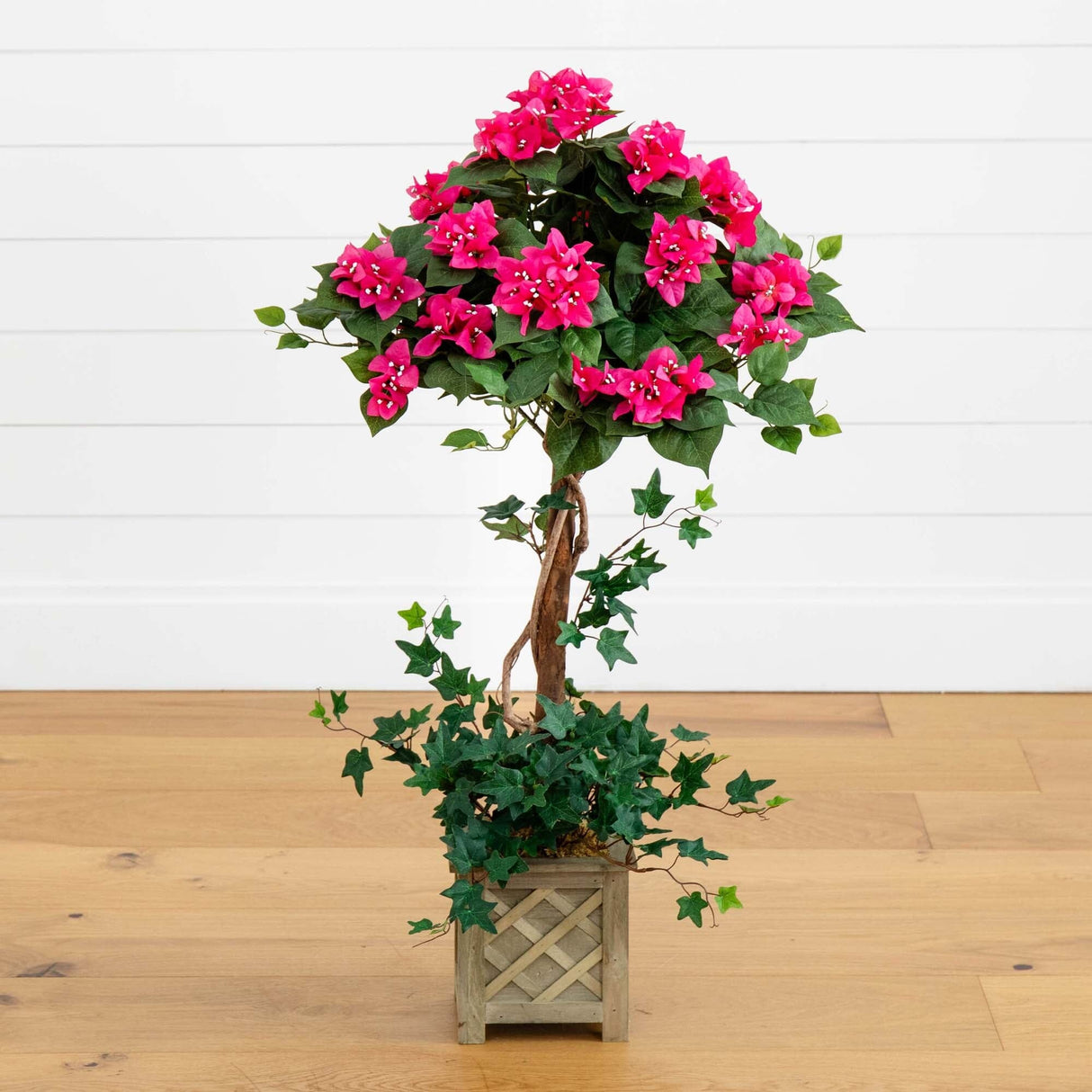 34" Bougainvillea Topiary w/Wood Box-Parc Decor
