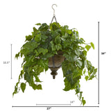 34” London Ivy Artificial Plant in Hanging Bowl (Real Touch)-Parc Decor