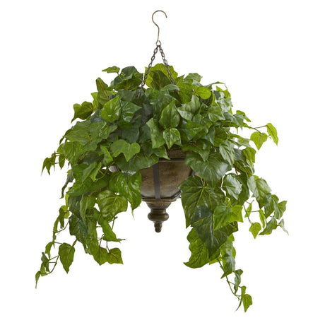 34” London Ivy Artificial Plant in Hanging Bowl (Real Touch)-Parc Decor