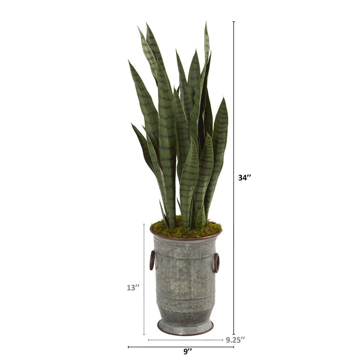 34” Sansevieria Artificial Plant in Vintage Metal Planter-Parc Decor