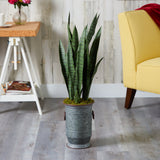 34” Sansevieria Artificial Plant in Vintage Metal Planter-Parc Decor