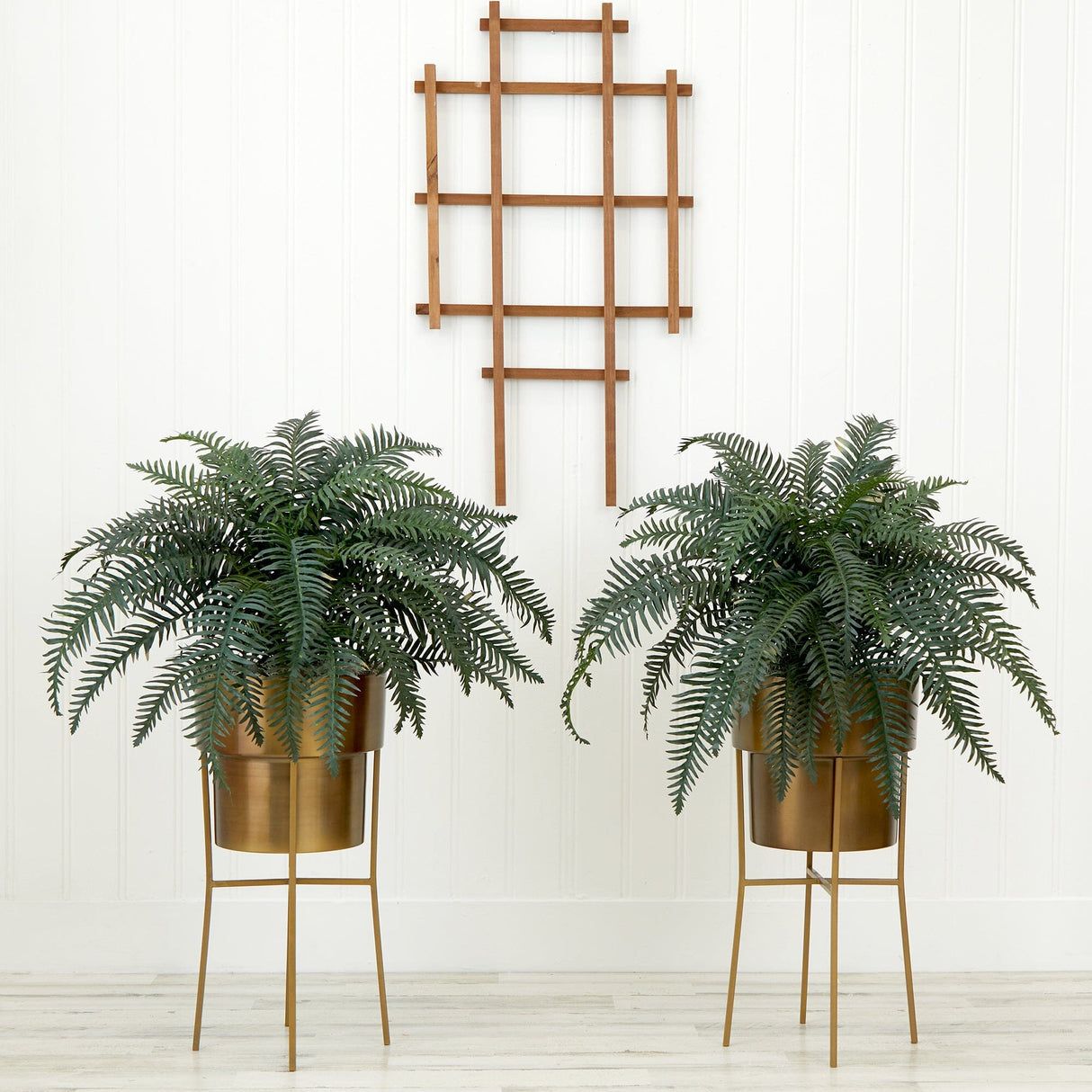 34” Artificial River Fern Plant in Metal Planter with Stand DIY KIT - Set of 2-Plant in Planter-Parc Decor