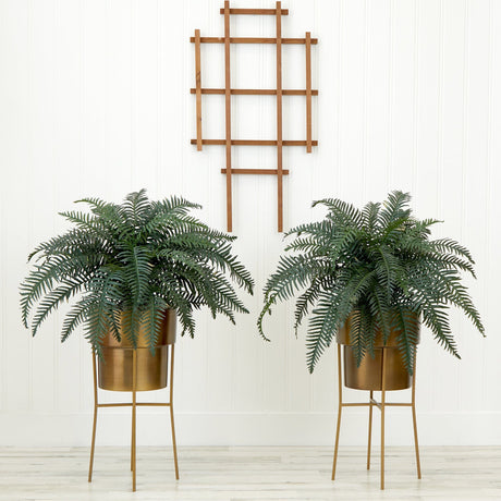 34” Artificial River Fern Plant in Metal Planter with Stand DIY KIT - Set of 2-Plant in Planter-Parc Decor