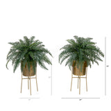 34” Artificial River Fern Plant in Metal Planter with Stand DIY KIT - Set of 2-Plant in Planter-Parc Decor