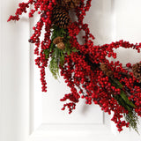 34” Cypress Artificial Wreath with Berries and Pine Cones-Wreath-Parc Decor