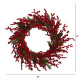 34” Cypress Artificial Wreath with Berries and Pine Cones-Wreath-Parc Decor