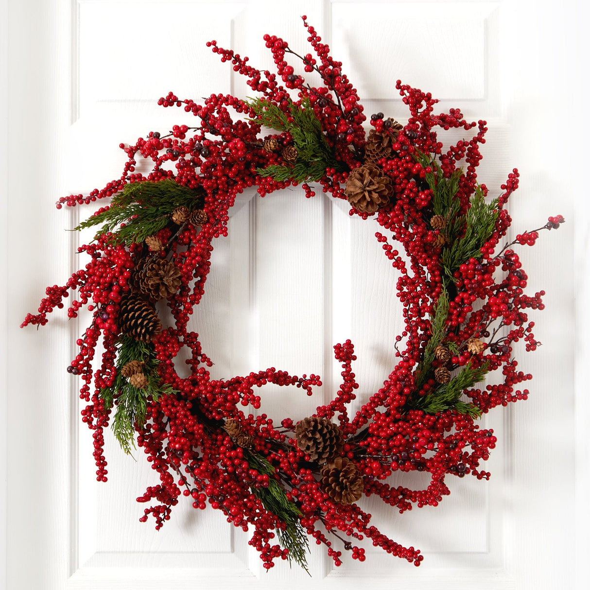 34” Cypress Artificial Wreath with Berries and Pine Cones-Wreath-Parc Decor