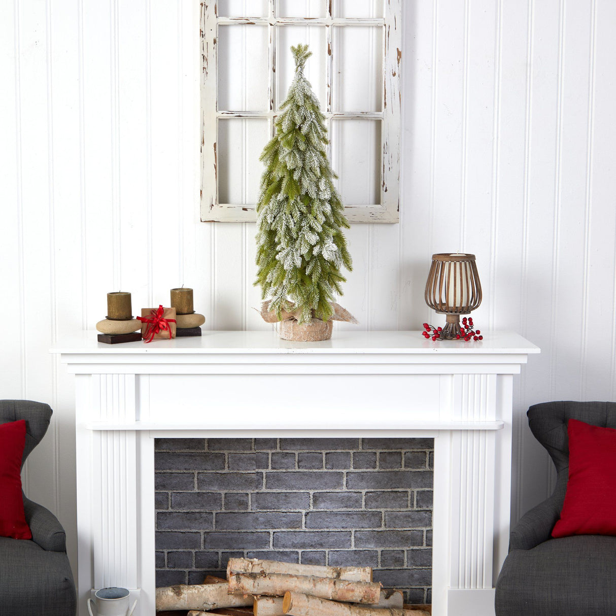 35” Snow Flocked Down Swept Holiday Artificial Christmas Tree in Burlap Base-Christmas Tree-Parc Decor