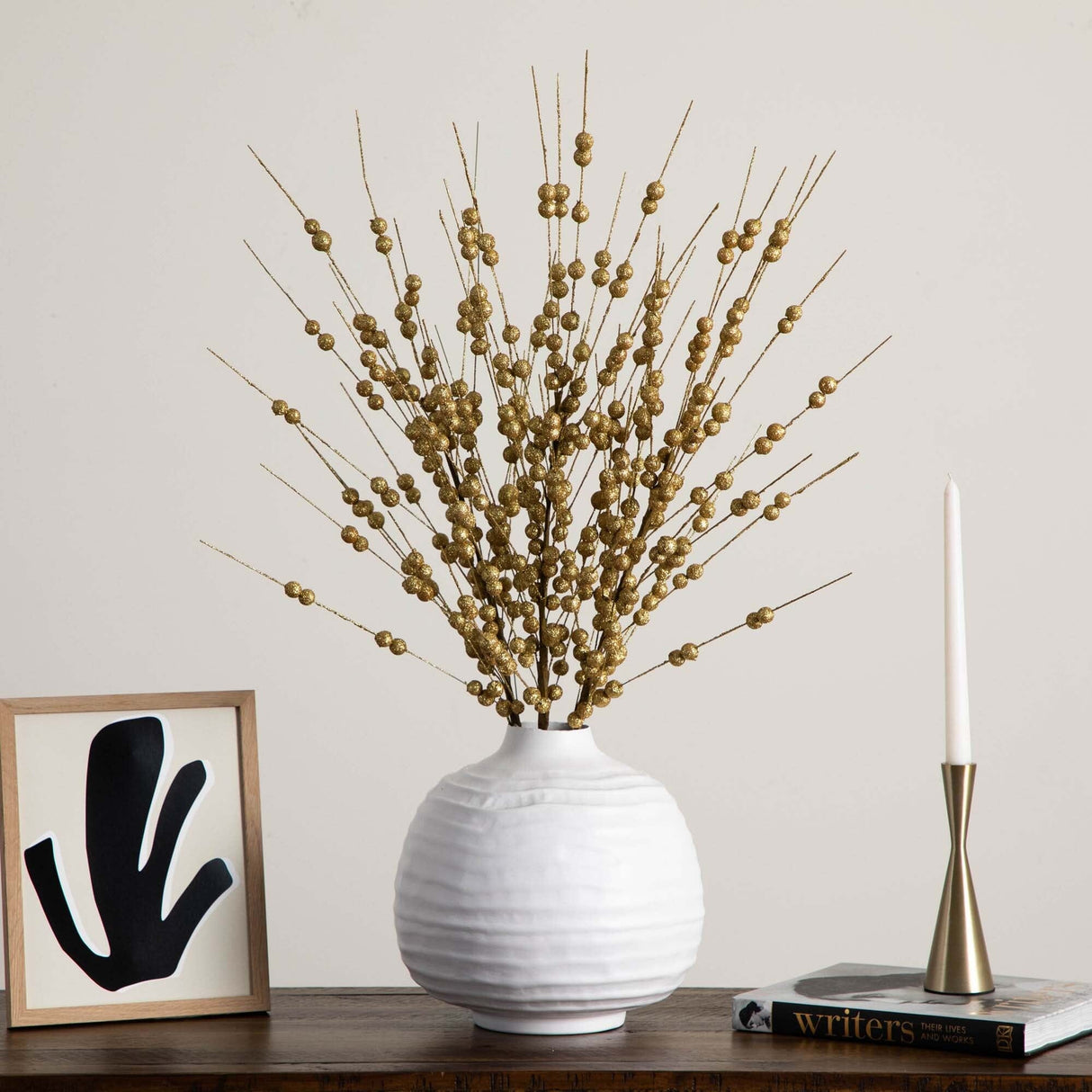 36" Artificial Gold Berry Stem - Set of 3-Stem-Parc Decor