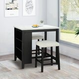 36" Modern Dining Table Set with 2 Stool, High Gloss Table Top, USB-A & USB-C Charging Ports