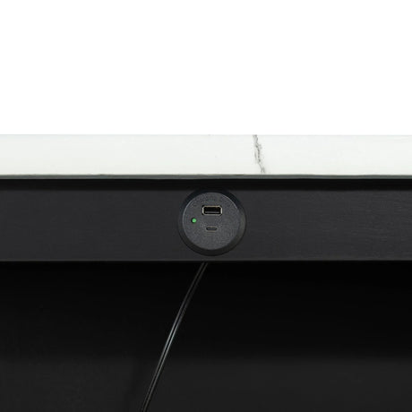 36" Modern Dining Table Set with 2 Stool, High Gloss Table Top, USB-A & USB-C Charging Ports