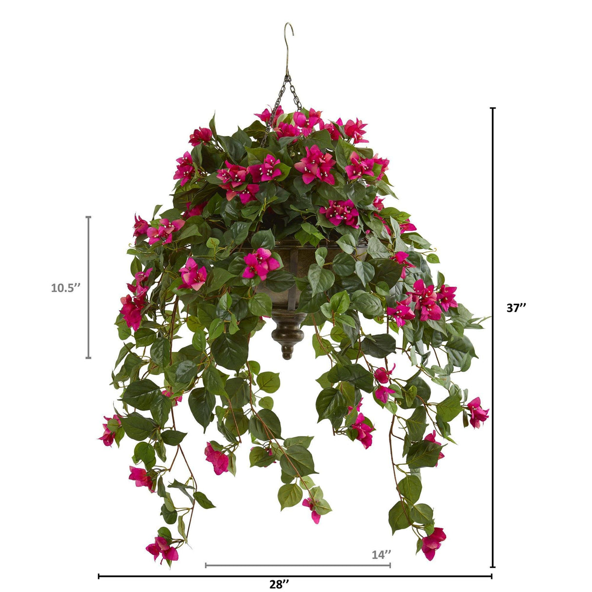 37” Bougainvillea Artificial Plant in Hanging Metal Bowl-Parc Decor