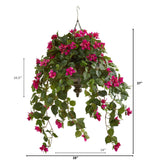 37” Bougainvillea Artificial Plant in Hanging Metal Bowl-Parc Decor