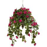 37” Bougainvillea Artificial Plant in Hanging Metal Bowl-Parc Decor