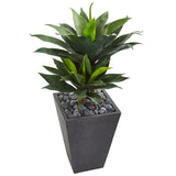 37” Double Agave Succulent Artificial Plant in Slate Planter-Parc Decor