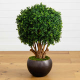 38” Boxwood Artificial Topiary Tree in Decorative Bowl (Indoor/Outdoor)-Parc Decor