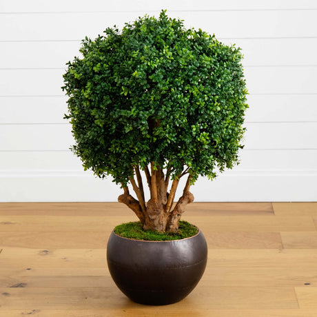 38” Boxwood Artificial Topiary Tree in Decorative Bowl (Indoor/Outdoor)-Parc Decor