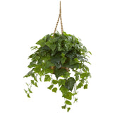 38” London Ivy Artificial Plant in Hanging Basket (Real Touch)-Parc Decor