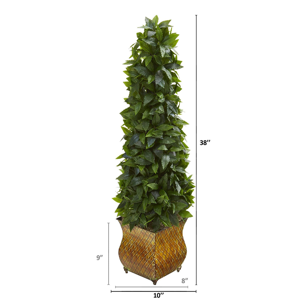 38” Sweet Bay Cone Topiary Artificial Tree in Decorative Metal Planter-Parc Decor