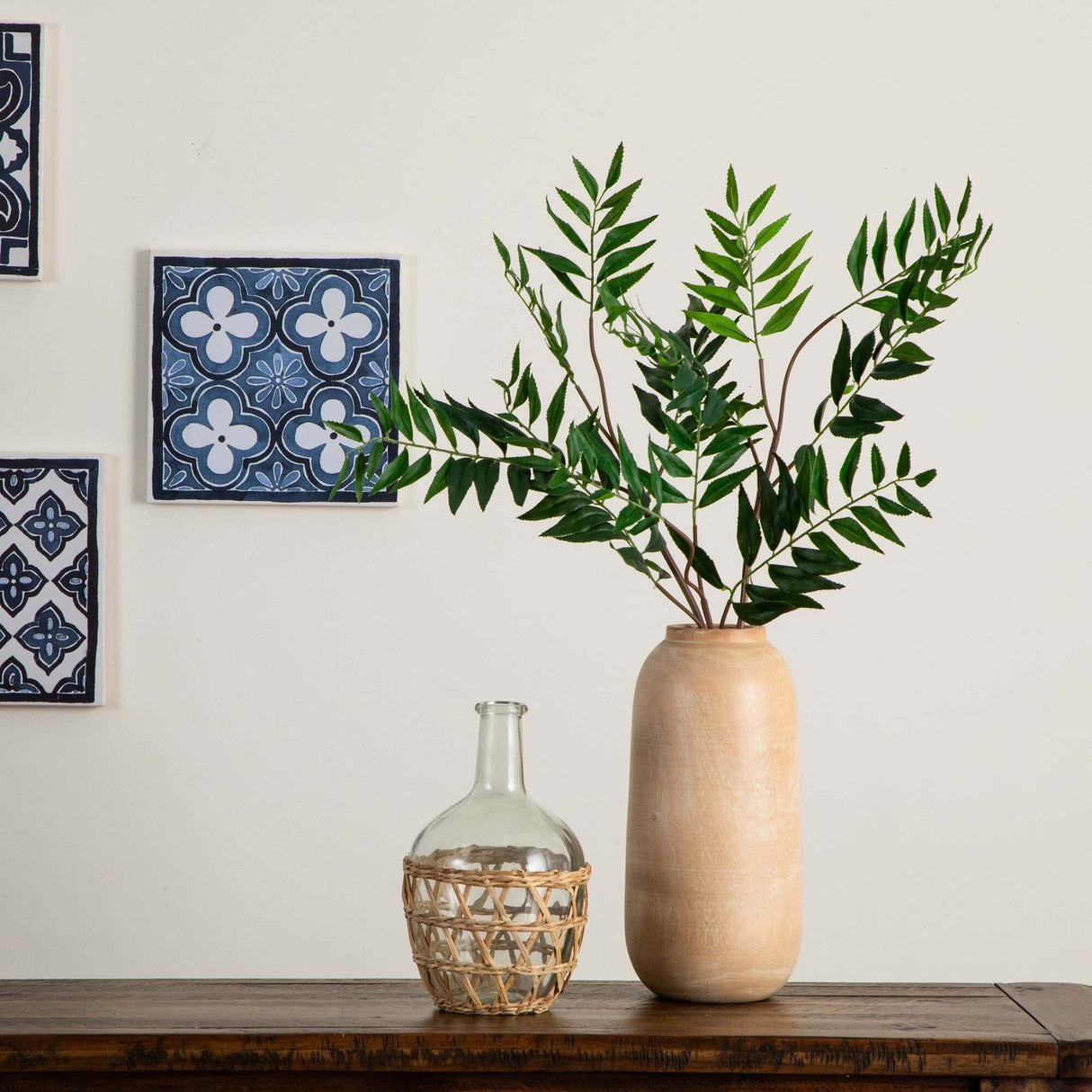 38" Artificial Palmate Fern Stems - Set of 3-Stem-Parc Decor