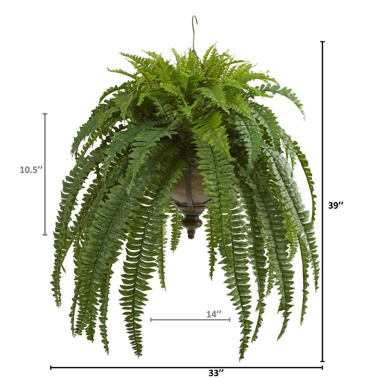 39” Boston Fern Artificial Plant in Metal Hanging Bowl-Parc Decor