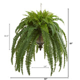 39” Boston Fern Artificial Plant in Metal Hanging Bowl-Parc Decor