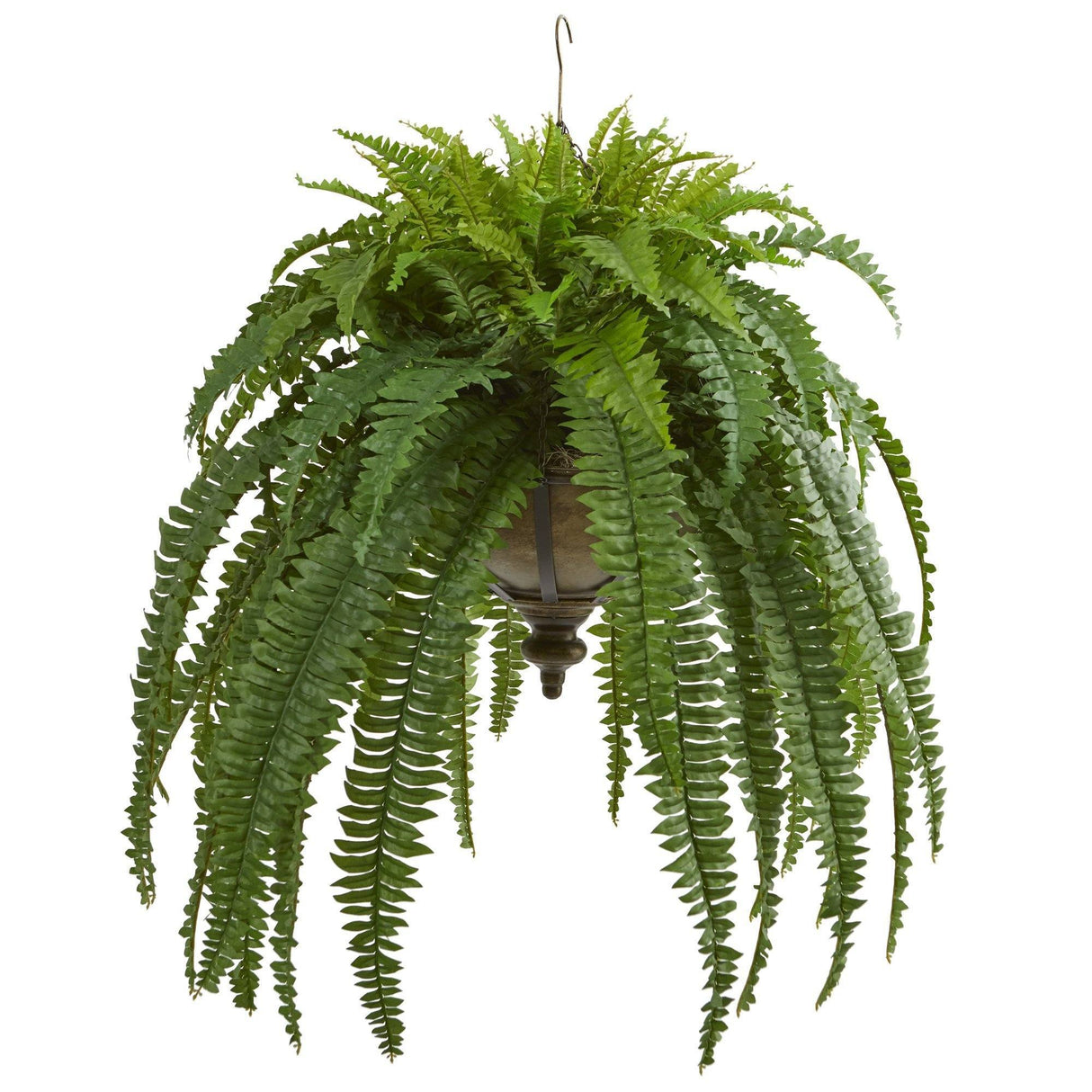 39” Boston Fern Artificial Plant in Metal Hanging Bowl-Parc Decor