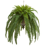 39” Boston Fern Artificial Plant in Metal Hanging Bowl-Parc Decor