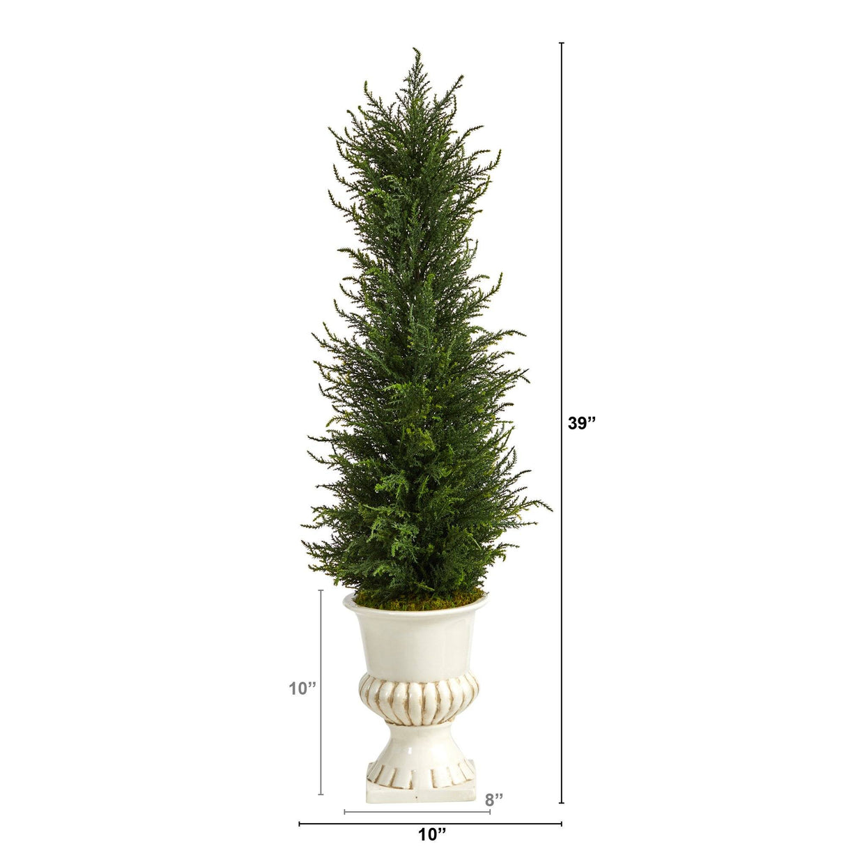 39” Cypress Artificial Tree in White Urn UV Resistant (Indoor/Outdoor)-Parc Decor